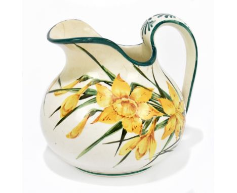 WEMYSS WARE; a bulbous jug painted with daffodils, impressed and printed marks, height 15cm.