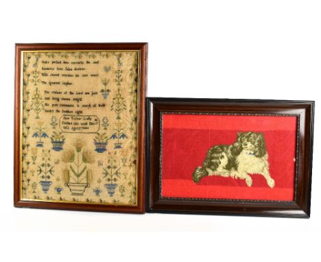 A mid-19th century sampler inscribed 'Jane Treloar Crelly finished this work Dec. 7th 1852, aged 9 years', 50 x 40cm, also a 