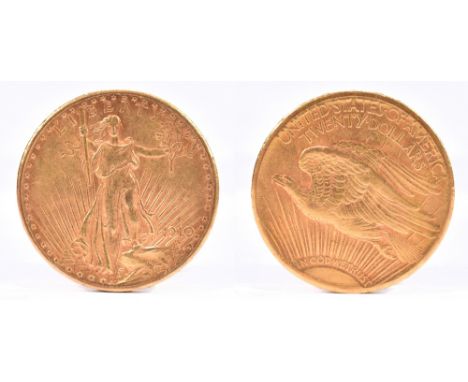 UNITED STATES OF AMERICA; a $20 Liberty gold coin, 1910, approx weight 33.3g.Additional InformationLight wear and tarnishing 