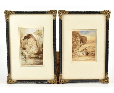 ATTRIBUTED TO JOHN JOSEPH &amp; MILES EDMUND COTMAN; two watercolours, one of a hanging gate, the other of two fisherman, uns