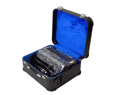 VIGNONI PHILARMONIC IV; a 120 bass piano accordion, with jewelled floral detailing against a blue ground, in black case.&nbsp