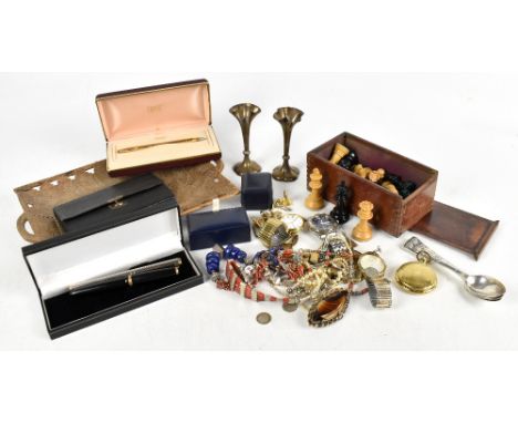 A collection of silver costume jewellery, watches and other items to include four hallmarked silver monarch spoons, the termi