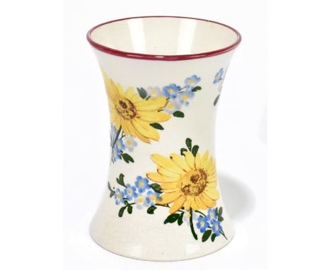 WEMYSS WARE; a weighted vase painted with daisies on floral detail with a red rim, impressed marks, height 11cm.Additional In