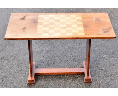 A rectangular chess top inlaid occasional table, 75 x 38.5cm.