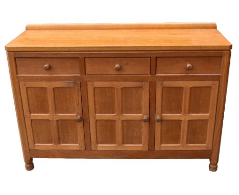 DAVID (OAKLEAFMAN) LANGSTAFF; a light oak sideboard, with three drawers and three cupboard doors, height 91cm, width 137cm, d