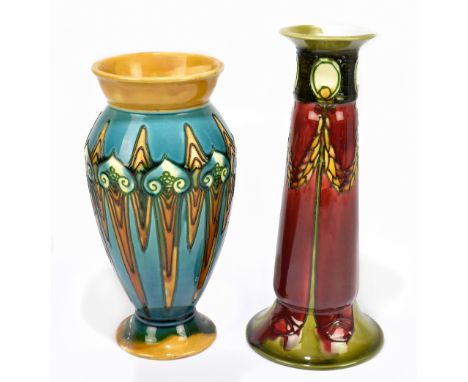 MINTON; two 'Secessionist Range' vases, including an example of shouldered form with stylised detail on a turquoise and amber