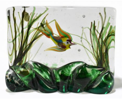 MURANO; a glass aquarium block, encased with a single fish and reeds, remains of original label verso, 12x15.5cm.&nbsp;Additi