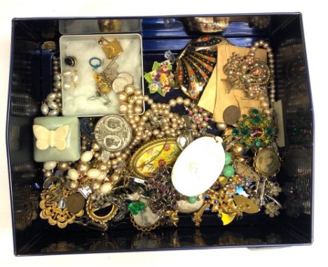 A box of mixed costume jewellery etc.