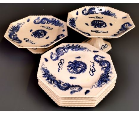 A 19th Century Copeland octagonal bone china cake set, W. 22cm. Condition: No visible damage or repair, some light rubbing.