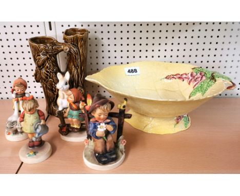 Four Hummel figures, Carlton ware bowl and a Sylvac vase.