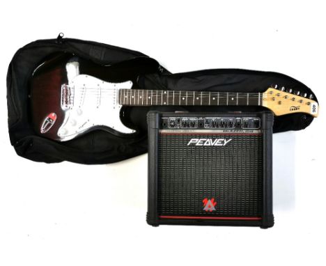 A CB sky electric guitar with Peavey amplifier.