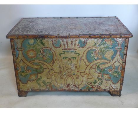 A vintage painted leather clad trunk, H.42 W.69 D.38cm 