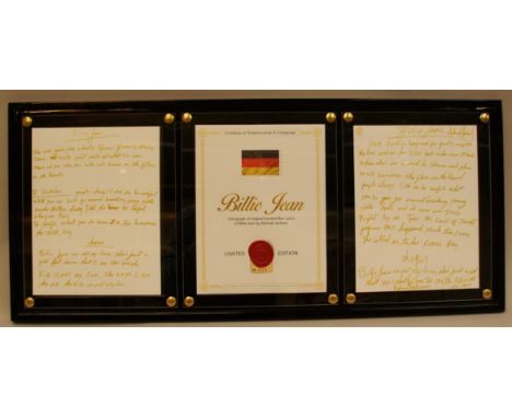MICHAEL JACKSON "BILLY JEAN" GERMANY - limitierte Edition der handgeschriebenen Original-Texte von Michael Jackson's "Billy J