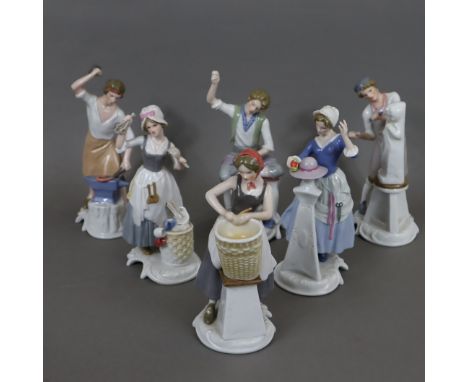 Satz Handwerkerfiguren - 6-tlg, Goebel, Porzellan, polychrom bemalt in Pastelltönen, vollständige Serie der Figuren bei der A