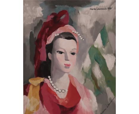 Laurencin, Marie (1883-1956, nach) - "Portrait de femme en rouge", Farbholzschnitt nach dem gleichnamigen Gemälde, aus dem Al