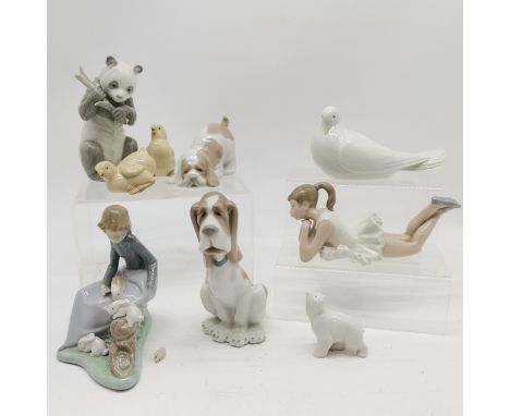 Qty of Nao figurines inc ballerina, dogs, panda etc - 1 slight as found 