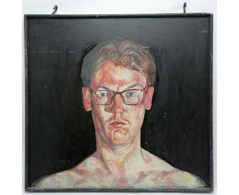Unusual double sided hand painted oil painting on panel self portrait (?) front &amp; back male head &amp; shoulders designed