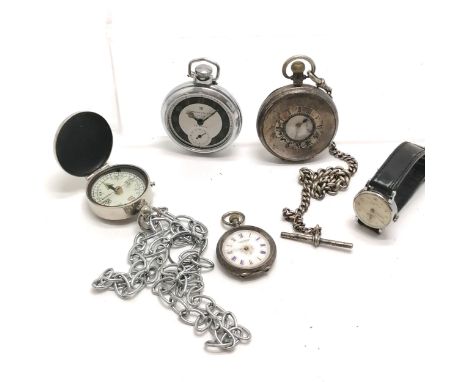 Antique Half hunter silver pocketwatch on a silver albert chain (30cm) - total weight 130g t/w silver cased fob watch (a/f), 