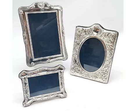 3 silver fronted hallmarked photo frames largest Mappin &amp; Webb 20cm x 14cm the other 2 by R C - No obvious damage 