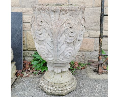 Pedestal circular planter with petal detail - H70cm x D40cm 