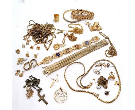 Qty of gold tone jewellery inc enamel bracelet, Swarovski bangle, pendants etc (some a/f) - SOLD ON BEHALF OF THE NEW BREAST 