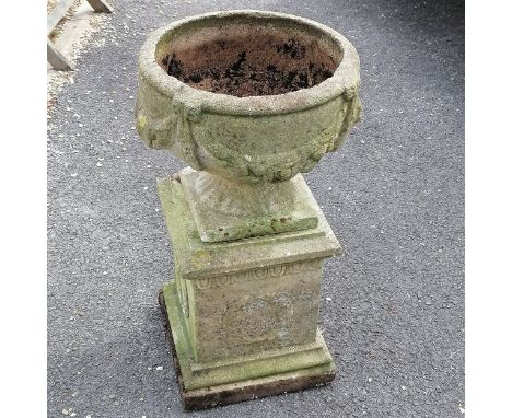 Circular planter on a square pedestal base 33cm x 33xm total height 73cm 