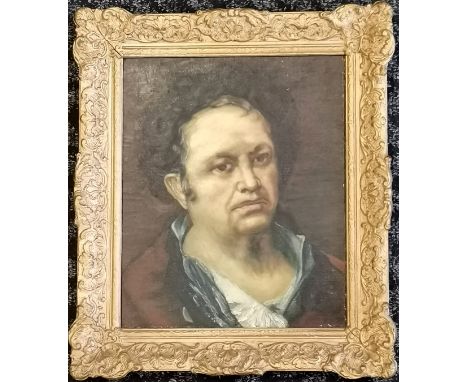 Original oil painting on canvas of the artist Francisco de Goya (1746-1828) by K Irvine ~ gilt gesso frame 40cm x 34cm t/w Ed