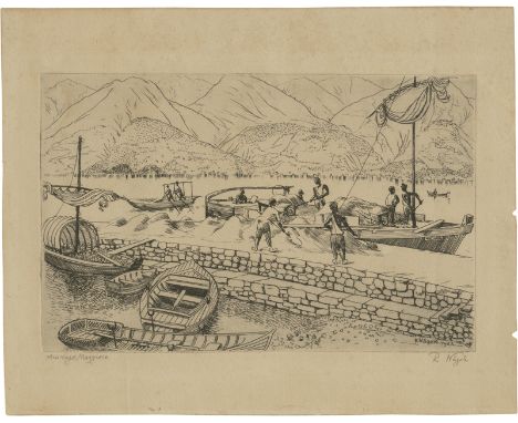 Nägele, Reinhold -- "Am Lago Maggiore"Radierung auf gelblichem Velin. 1932.13,8 x 21,5 cm (20,2 x 25,3 cm).Signiert "R. Nägel