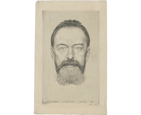 Orlik, Emil -- Portraitkopf Ferdinand Hodler en face (Der Maler Ferdinand Hodler)Radierung auf Van Gelder Zonen-Bütten. 1911.