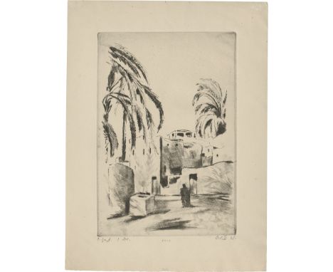 Orlik, Emil -- Straße in Luxor IKaltnadel mit Roulette auf festem Velin. 1912.30,3 x 20,7 cm (40 x 30 cm).Signiert "Orlik", d