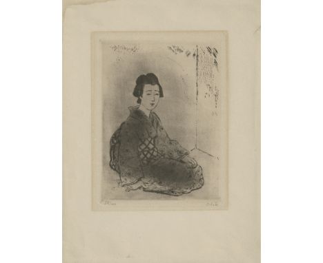 Orlik, Emil -- Geisha Kirschblüte (Sitzende Geisha I)Radierung, Vernis mou und Roulette auf Velin. 1921.14,8 x 11 cm (23,5 x 