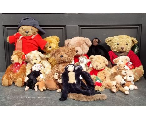 Six Harrods teddy bears; together with a Paddington Bear; and other various stuffed animals and related. 