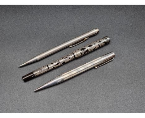 Two silver propelling pencils, comprising: a 'Life-Long' example; and a Fyne Point example; together with another vintage sil