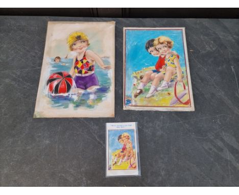 Postcard Interest: Arthur Butcher, 'We're having a fine time high time here!', signed and inscribed verso, gouache, I.30 x 21