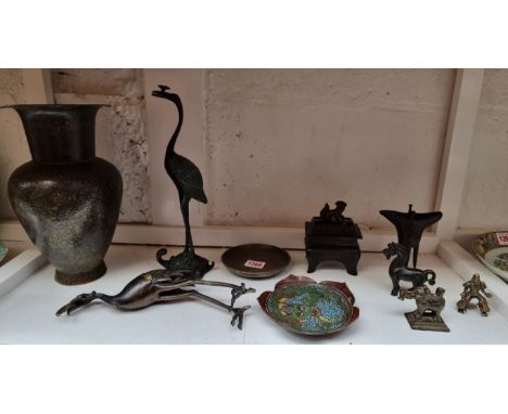 A mixed group of Chinese and Eastern metalware, to include Archaistic items, largest 28cm high. (10)