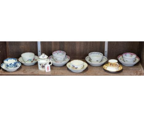 An interesting group of 18th century English porcelain, to include a Worcester first period mustard pot &amp; cover, 9.7cm hi
