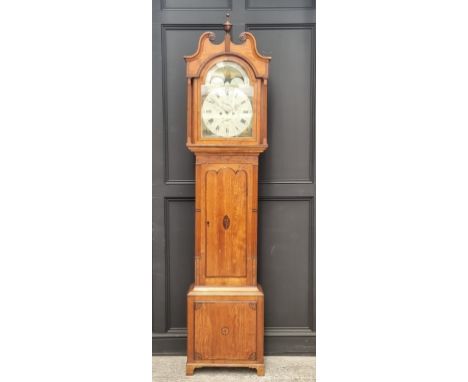 A very unusual George III satinwood and inlaid eight day longcase clock, the 14in painted dial with moonphase arch, inscribed