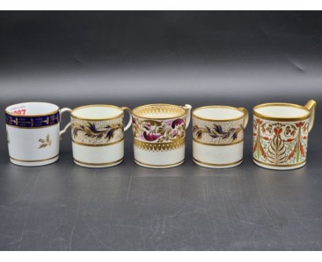 Five early 19th century Derby porcelain coffee cans; together with another similar, possibly New Hall. (5)