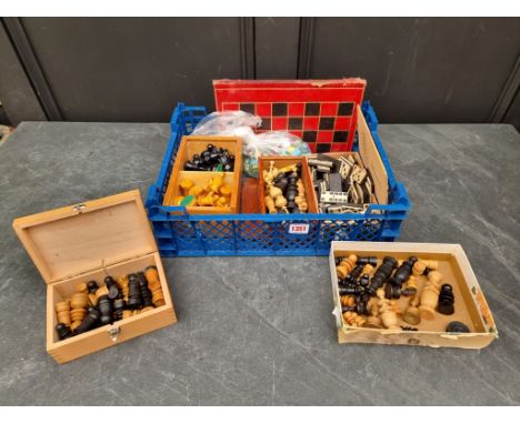 A Staunton pattern boxwood and ebonized chess set; together with other chess pieces, bone dominos and marbles.
