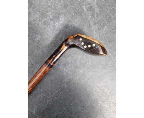 A novelty golf club walking cane, the head inscribed 'T R Fernie'.