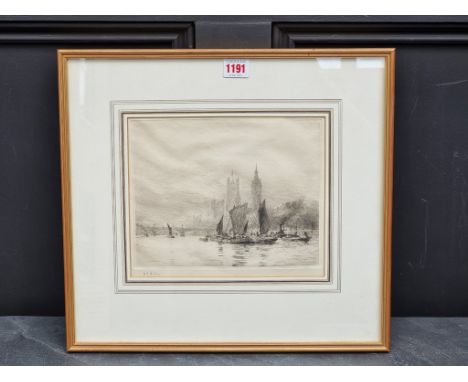 William Lionel Wyllie, 'Westminster', signed in pencil, inscribed on label verso, etching, pl.18.5 x 23.5cm.