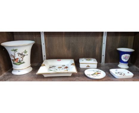 A Herend porcelain vase, 15.5cm high; together with a Herend box and cover; another Herend dish, (chip to rim); a Furstenberg