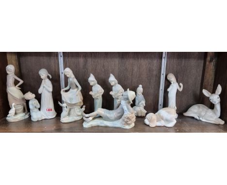 Eight Lladro figures, largest 22.5cm wide; together with a Nao figure; and one other. (1)