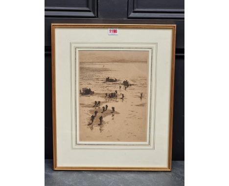 William Lionel Wyllie, 'Unloading the Catch', signed in pencil, inscribed on label verso, etching, pl.29.5 x 21.5cm.