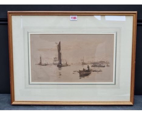 William Lionel Wyllie,&nbsp;'The Thames off Greenwich', signed in pencil, sepia etching, pl.21.5 x 38cm.