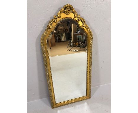 Decorative mirror, modern beveled edge arched hall or dressing mirror, set in a rococo style gilt frame approximately 91 x 42