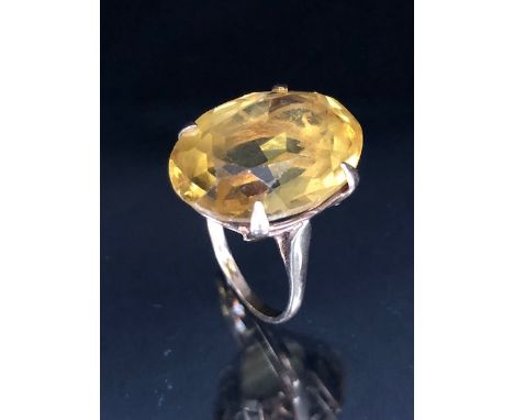 Hallmarks rubbed gold ring set with a large Citrine gemstone approx 20 x 15mm and size 'K'