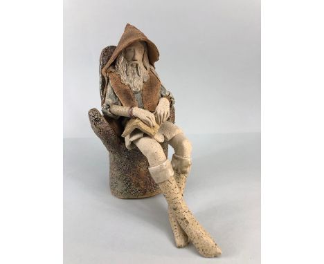 Studio , Art pottery, study of a sleeping old man with long beard sat in an arm chair, possibly a Elf or wizard marked to rea
