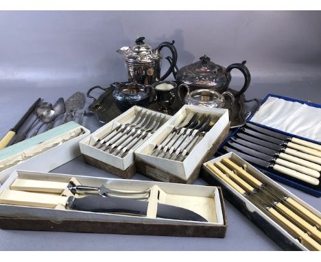 Silver plate and cutlery, a quantity of of Sheffield and other silver plate items to include Teapot, coffee pot tray along wi