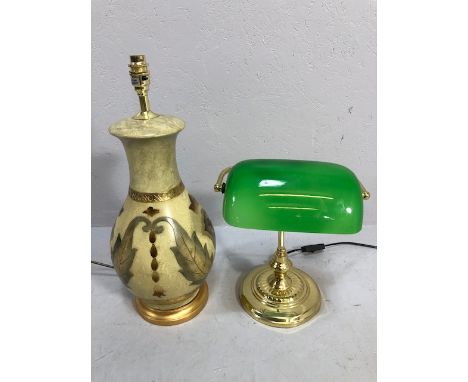 Table lamp, ceramic table lamp base in the style of an oriental vase approximately 42cm high and a bankers style desk lamp wi